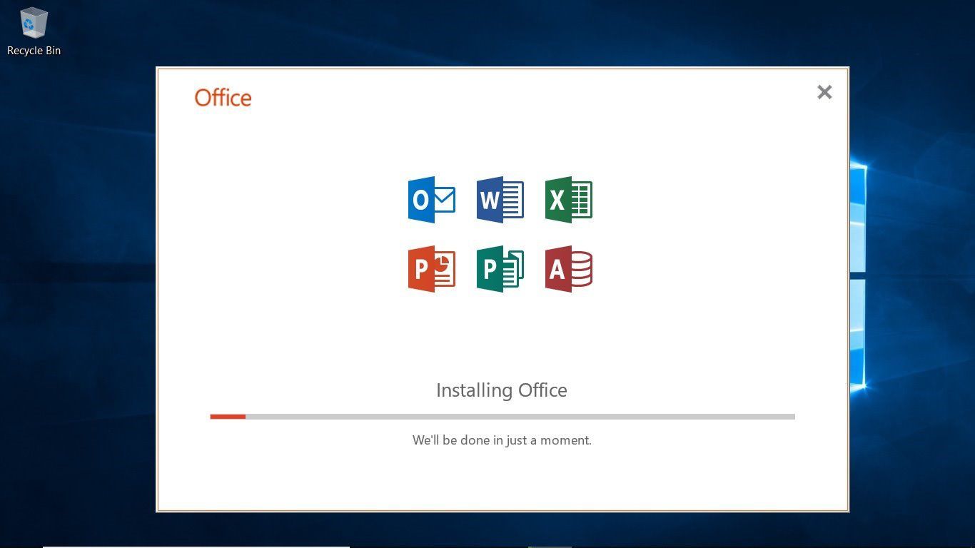 Окно установки Office 365