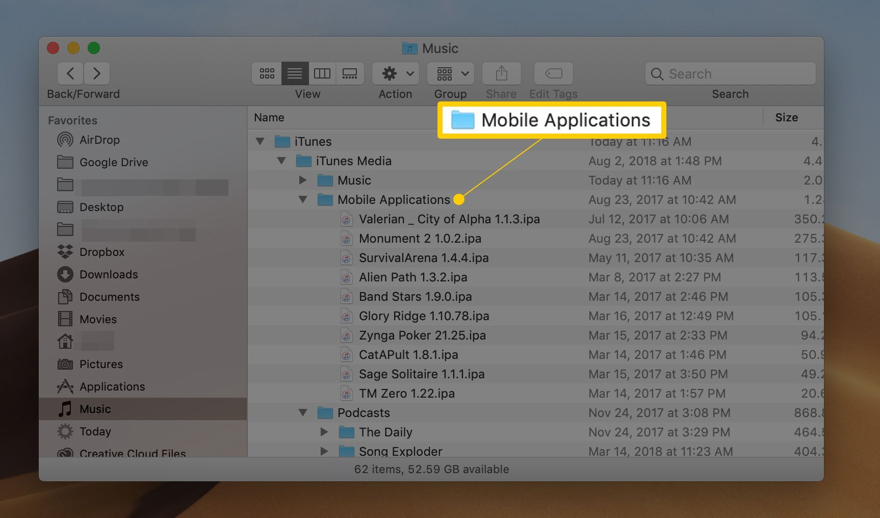 Папка мобильных приложений на macOS