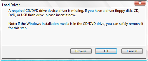 A required CD/DVD drive device driver is missing 