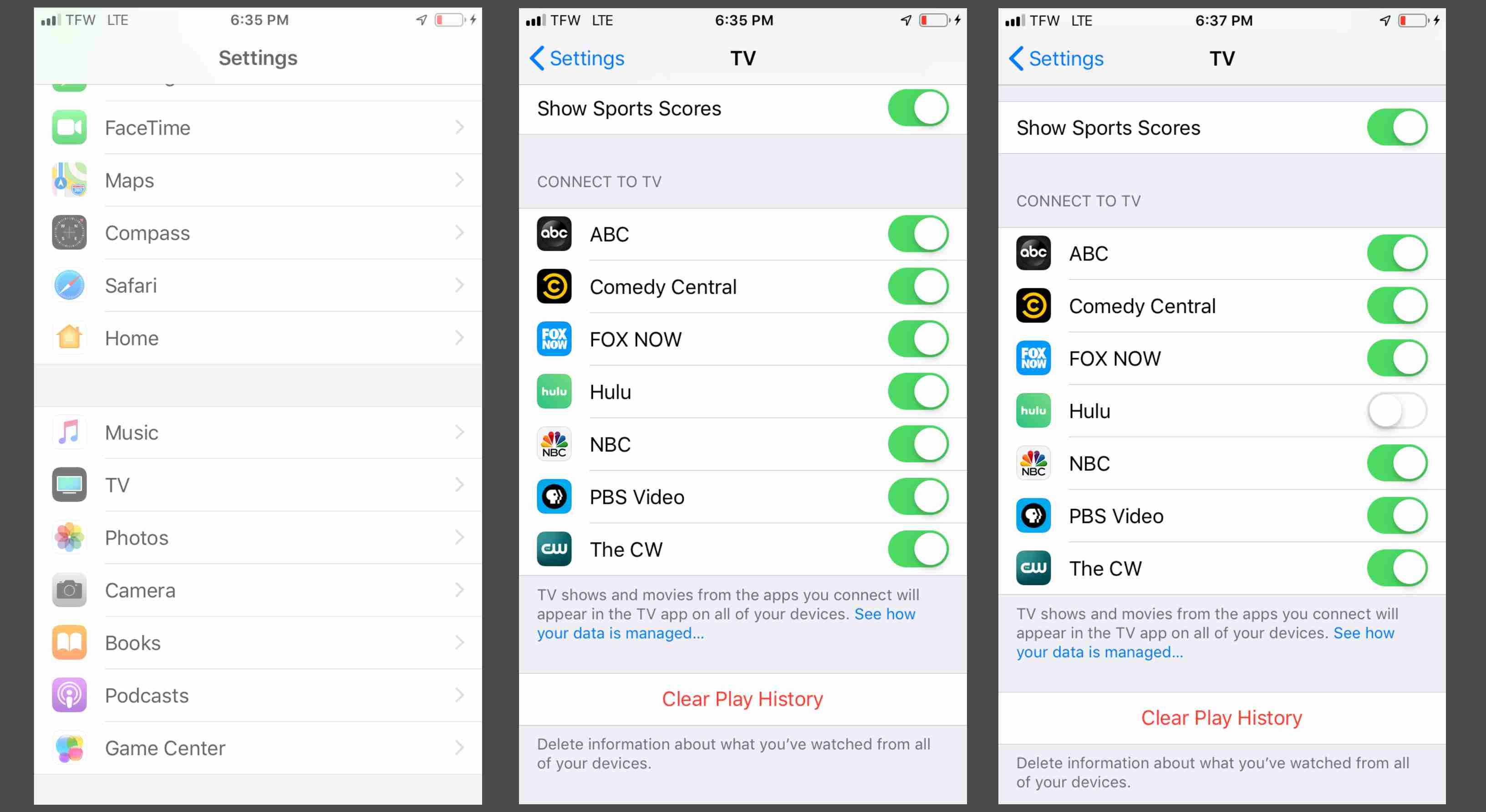 Удаление приложений и потоковых подключений к сервисам из Apple TV