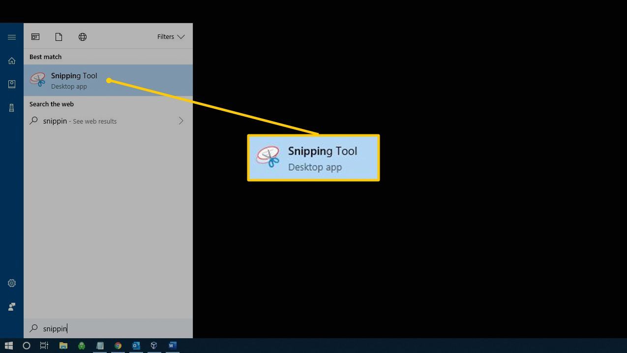 Значок «Ножницы» в меню «Пуск» Windows 10