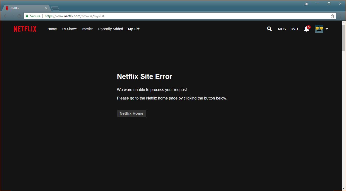 Ошибка отображается на веб-сайте Netflix.
