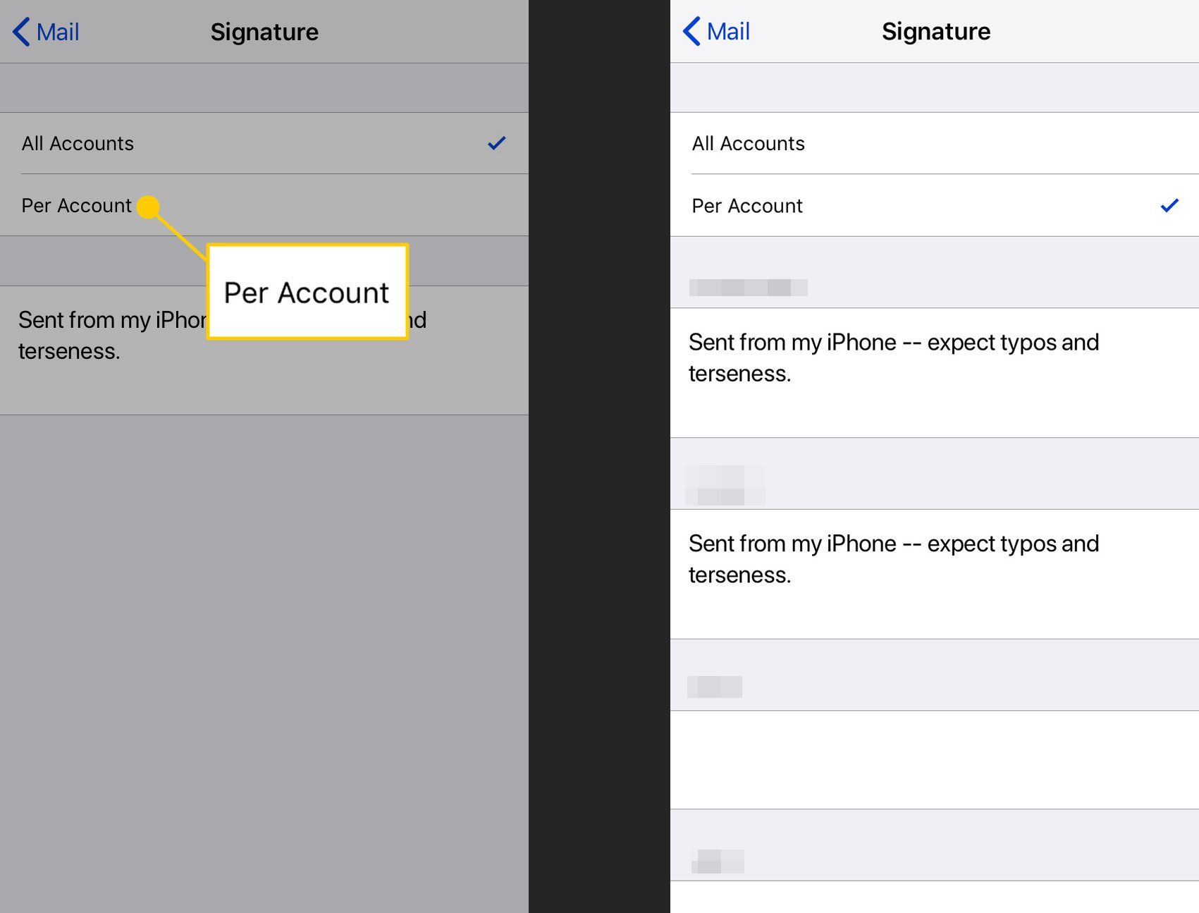 Настройка подписи электронной почты для каждой учетной записи на iPhone