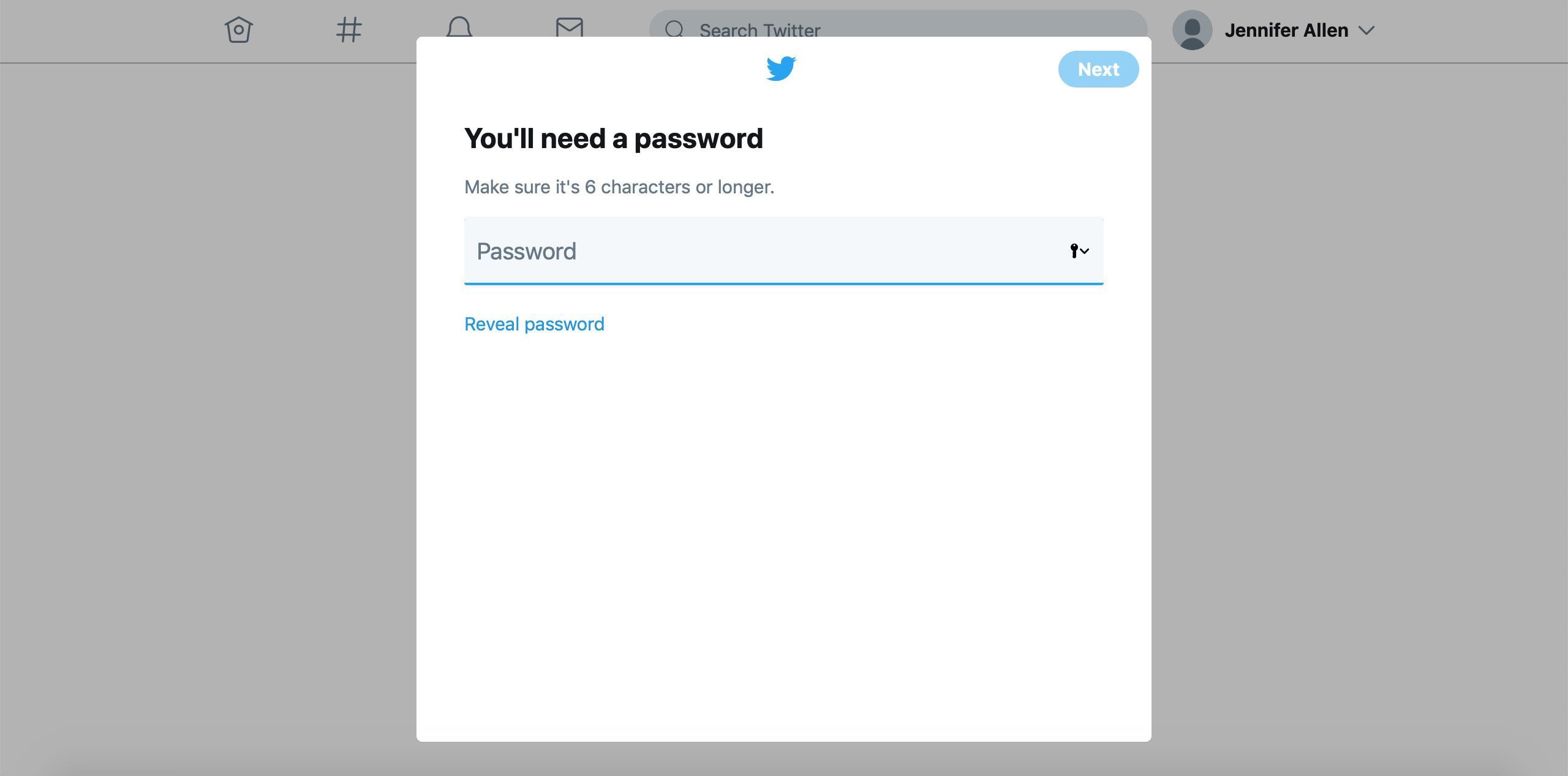 Щебетать новый экран пароля