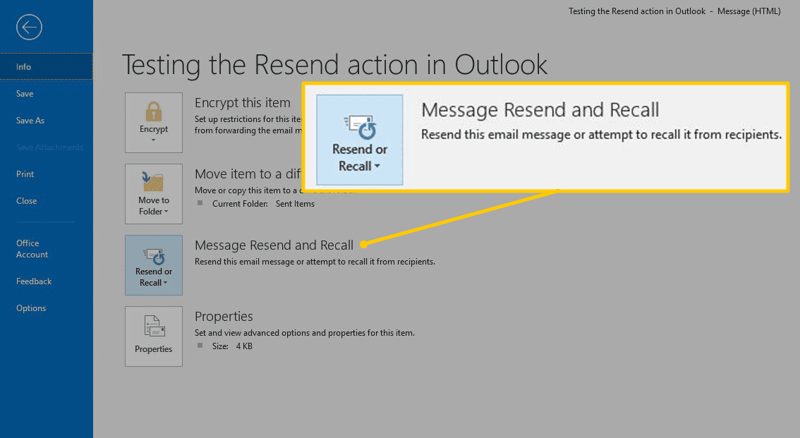 Кнопка отправки и возврата сообщений в Outlook