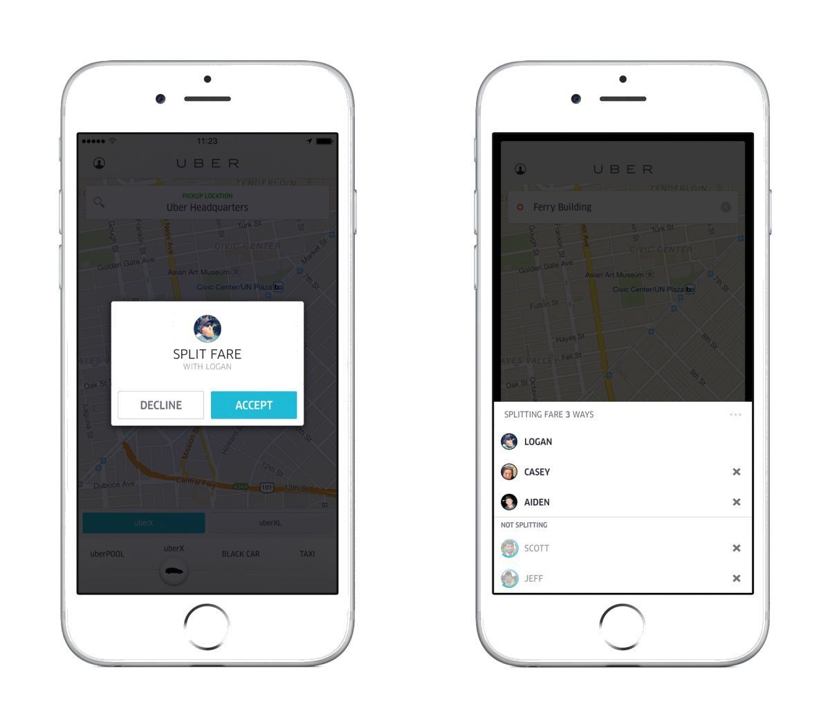 Снимок экрана с функцией разделения тарифов в приложении Uber