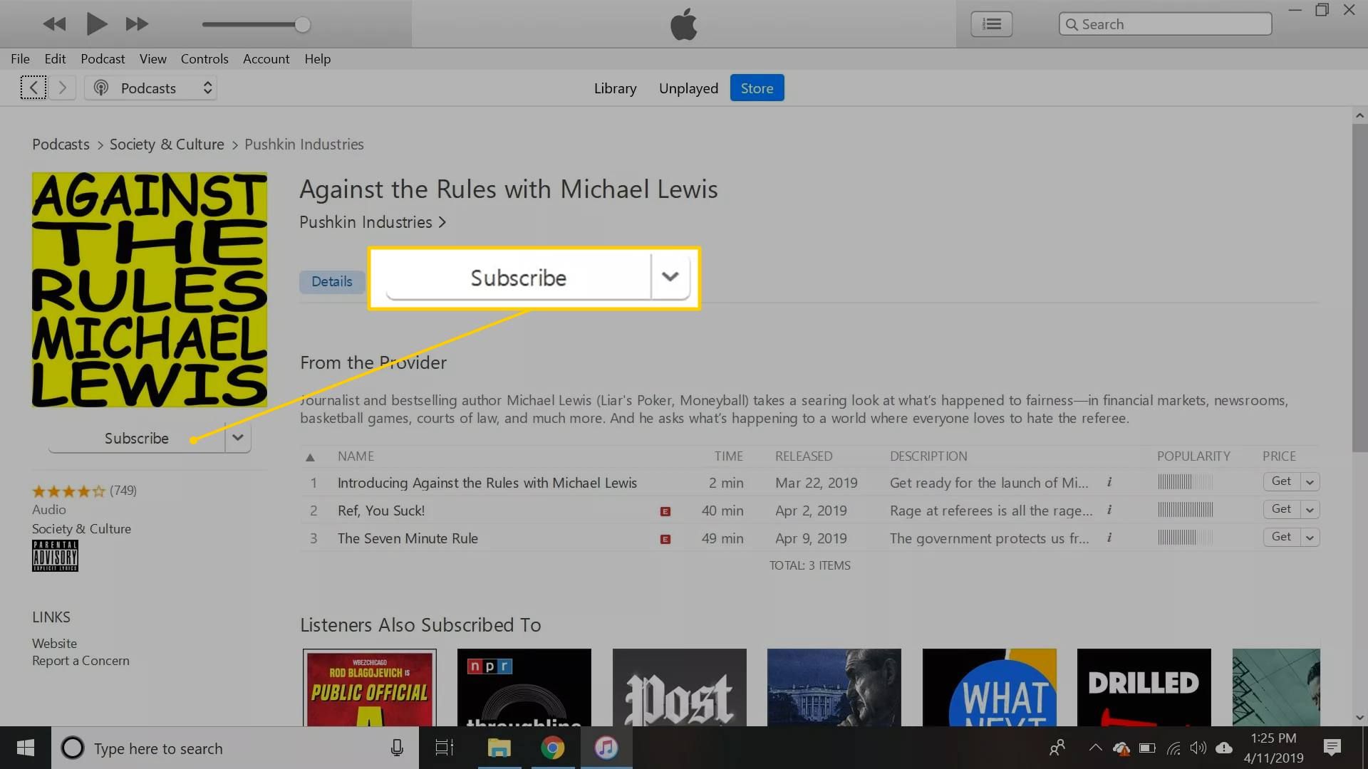 Кнопка подписки в iTunes