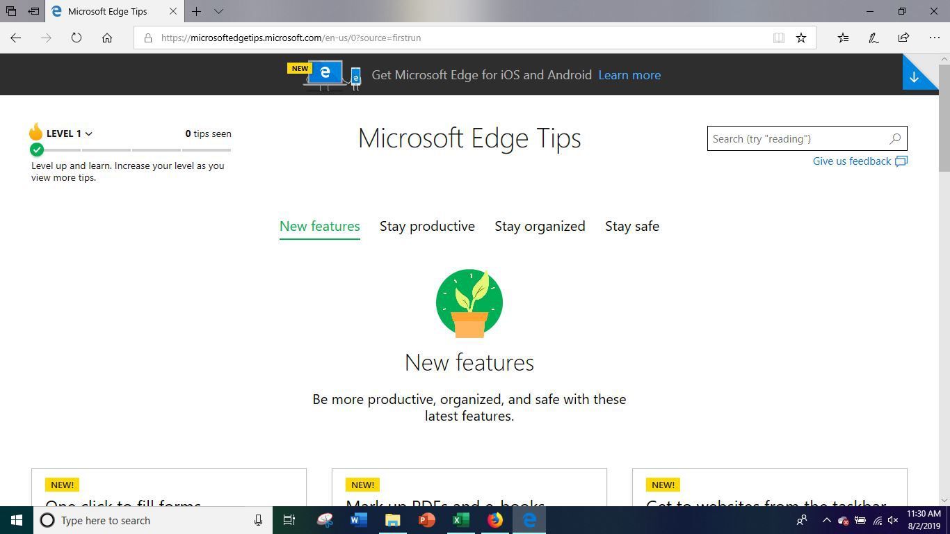 Меню параметров Microsoft Edge