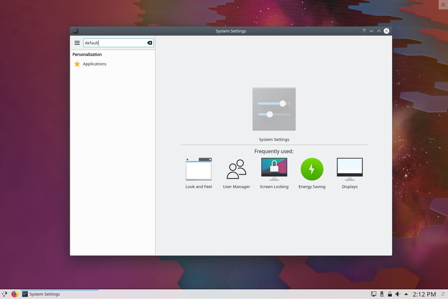 Снимок экрана поиска приложений по умолчанию в KDE Plasma.