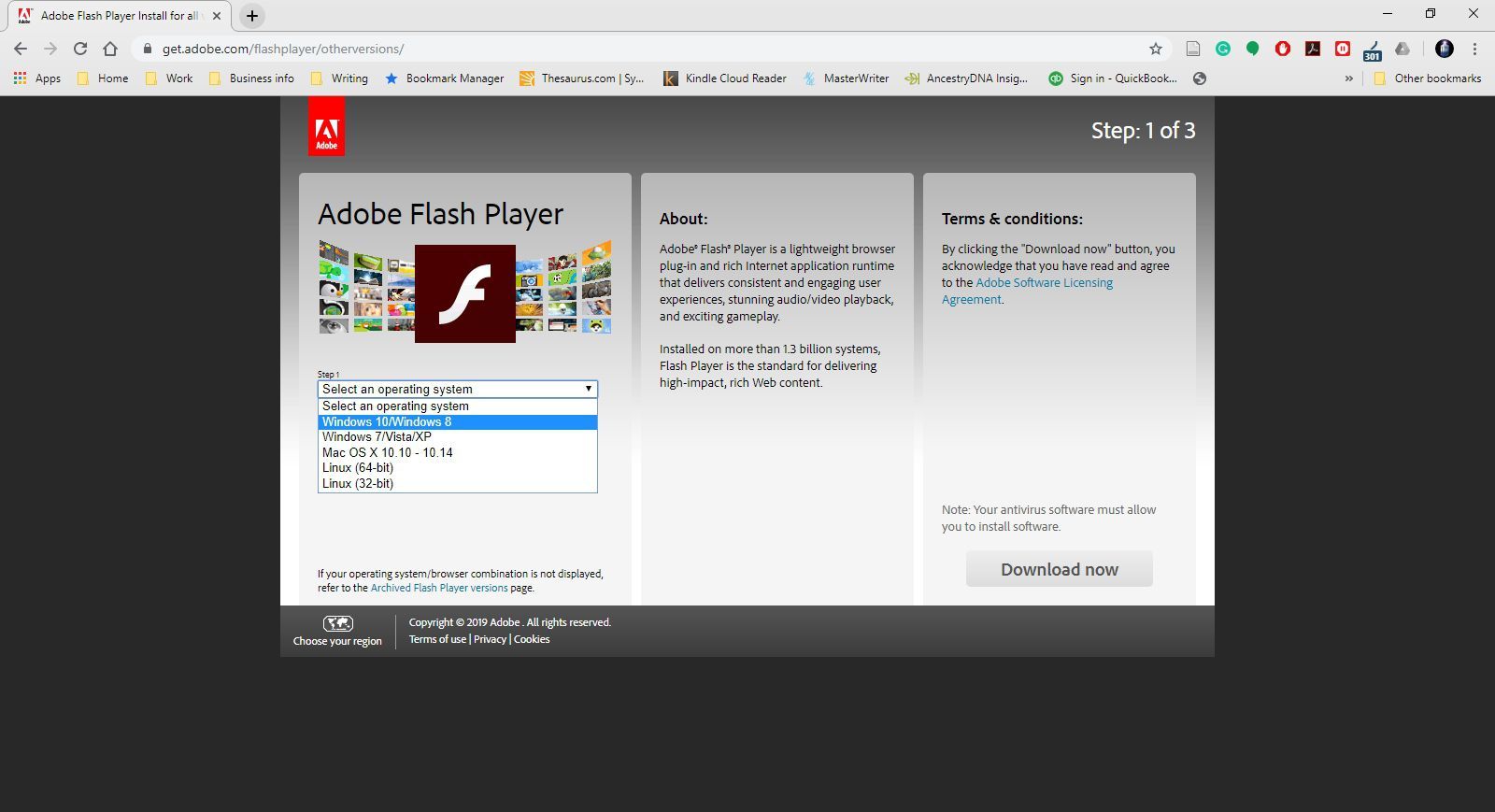 Просмотр параметров ОС для Adobe Flash.