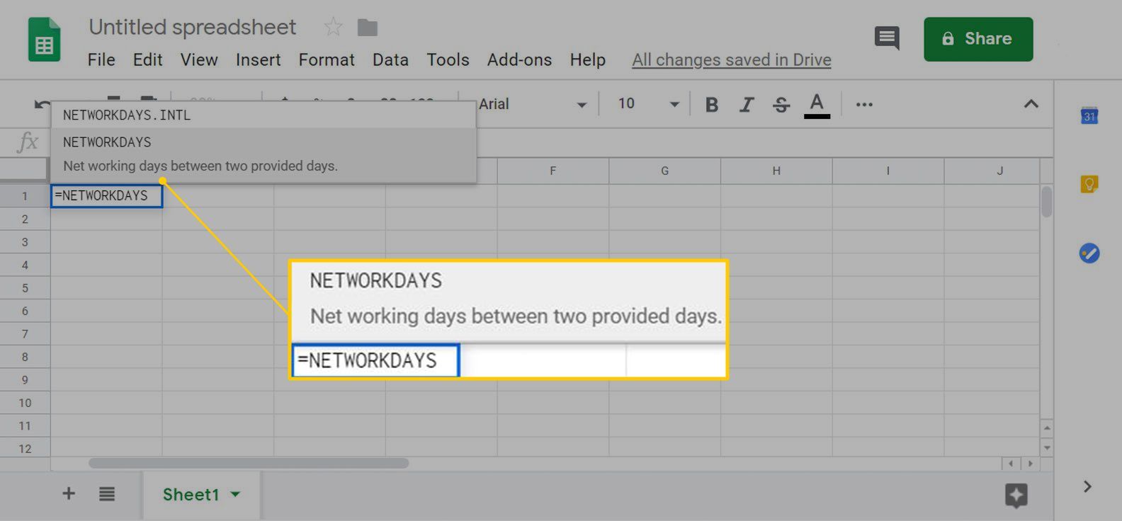 Опция Networkdays в Google Sheets