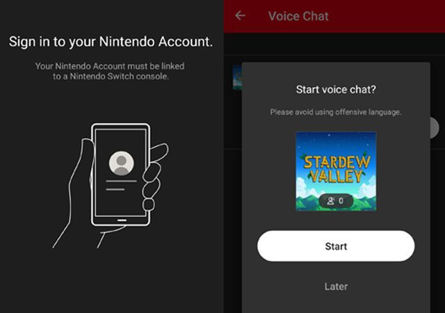 Снимки экрана приложения Nintendo Voice Chat