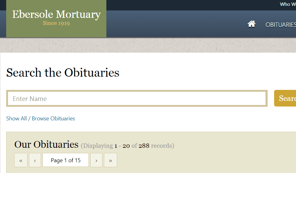 Ebersole Mortuary веб-сайт