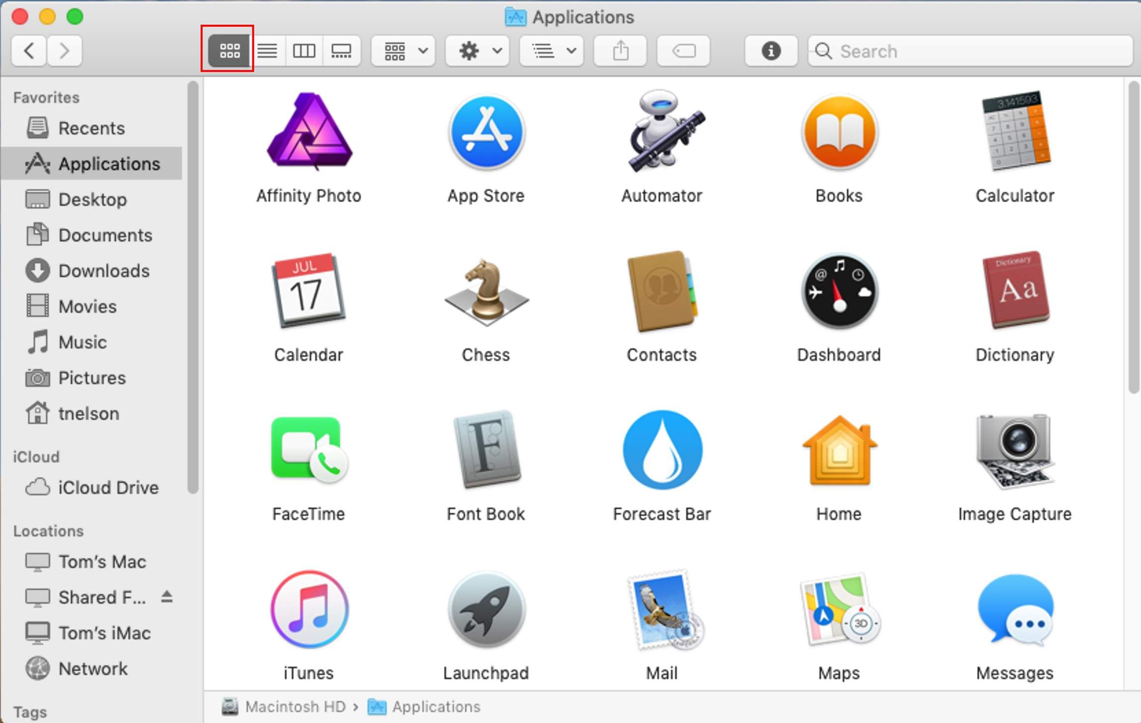 Просмотр иконок в macOS Mojave Finder.