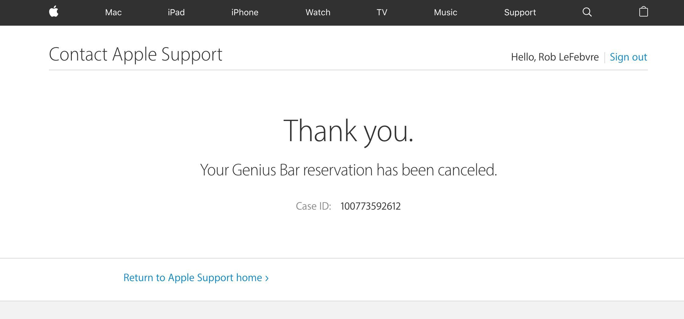 Экран отмены для Genius Bar