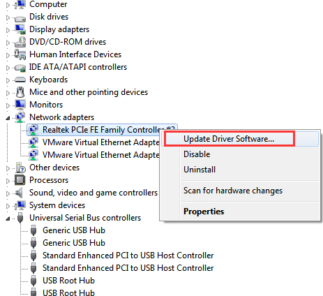 How to Update Realtek PCIe FE Family Controller Drivers in Windows 7 