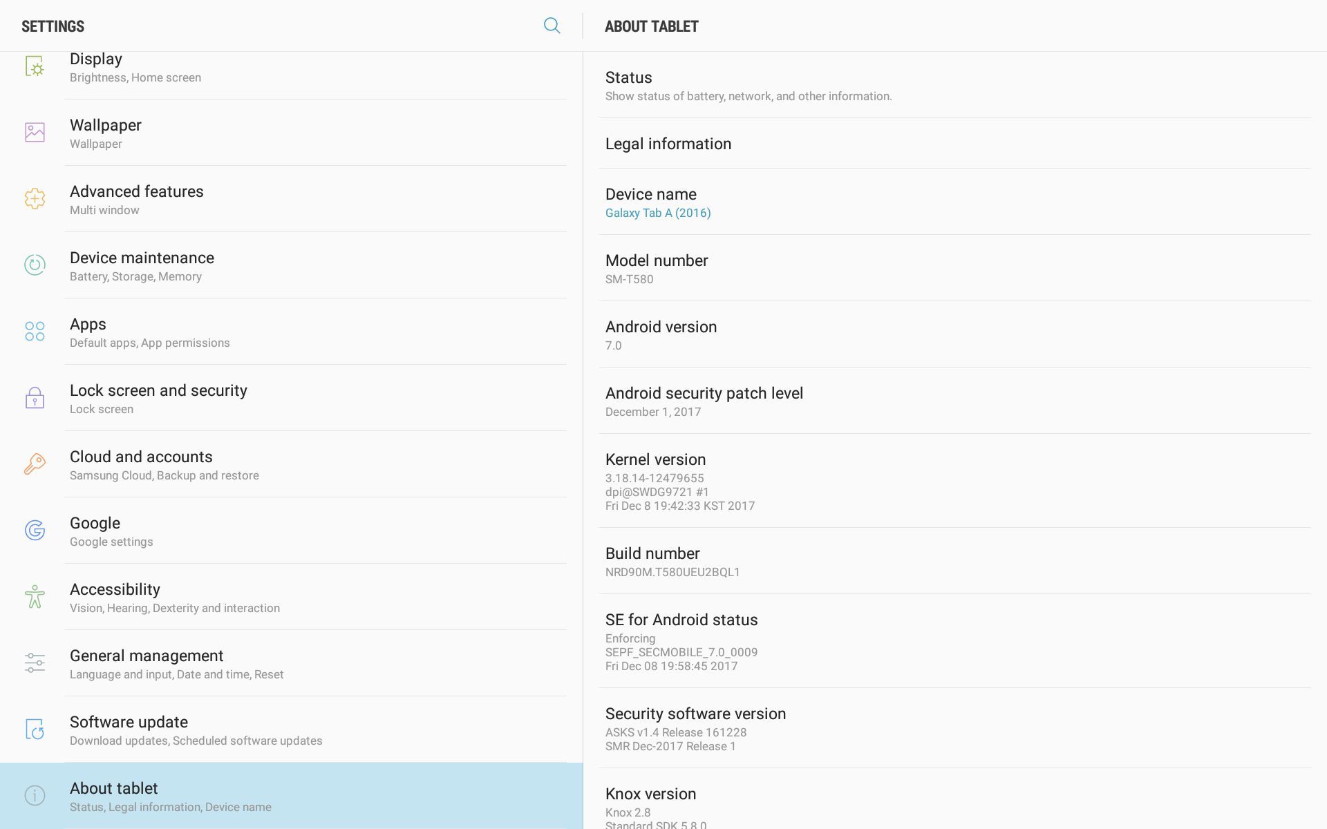 Снимок экрана, показывающий, как найти номер версии Android в приложении 