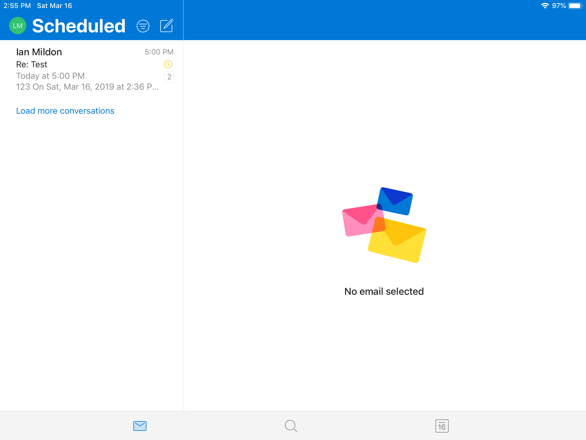Запланированная электронная почта в Outlook для iOS.