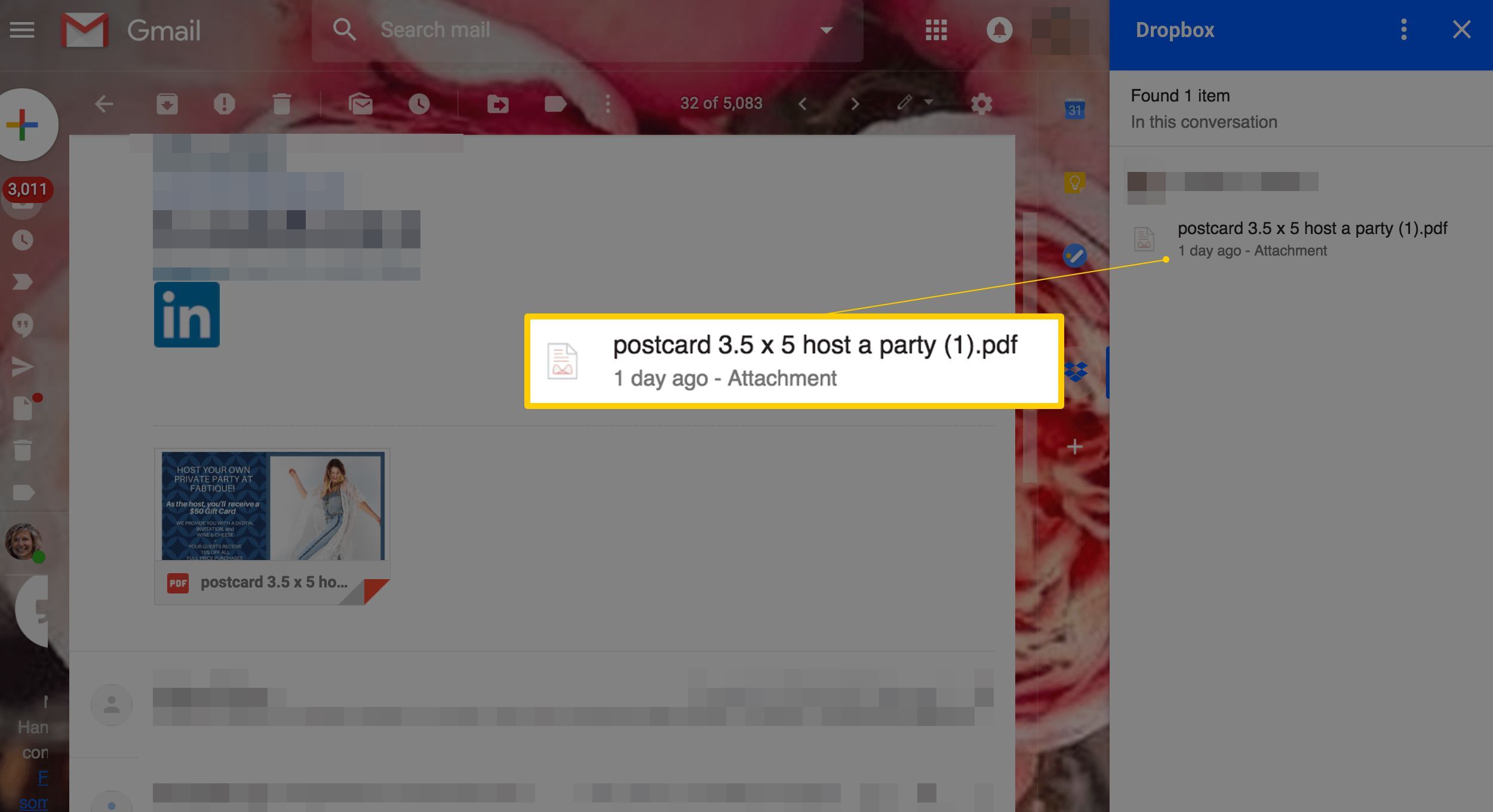 Вложение из Dropbox на Gmail