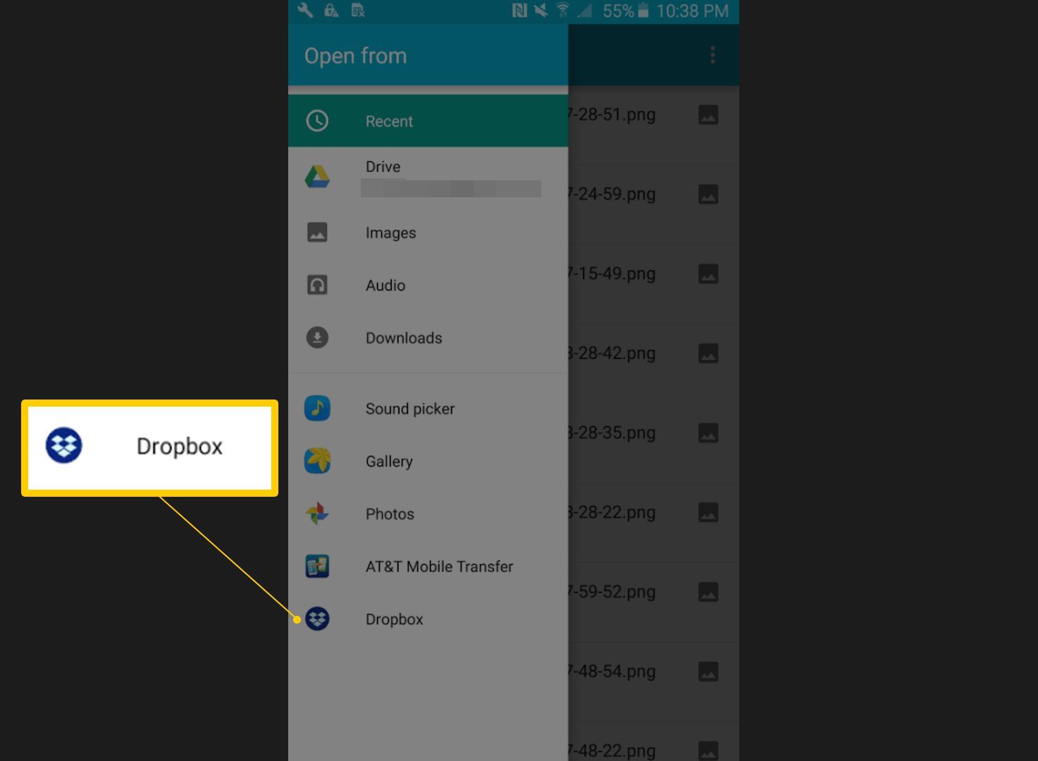 Кнопка Dropbox в Gmail на Android