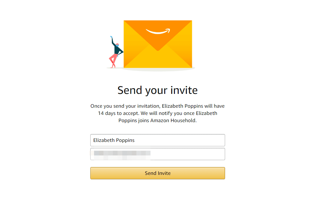 Отправить страницу приглашения для Amazon Household