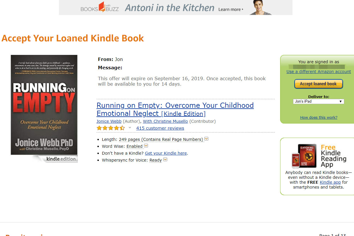 Примите вашу одолженную страницу книги Kindle на Amazon