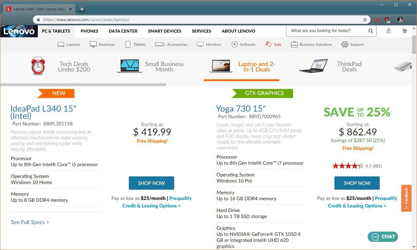 Скриншот магазина Lenovo.
