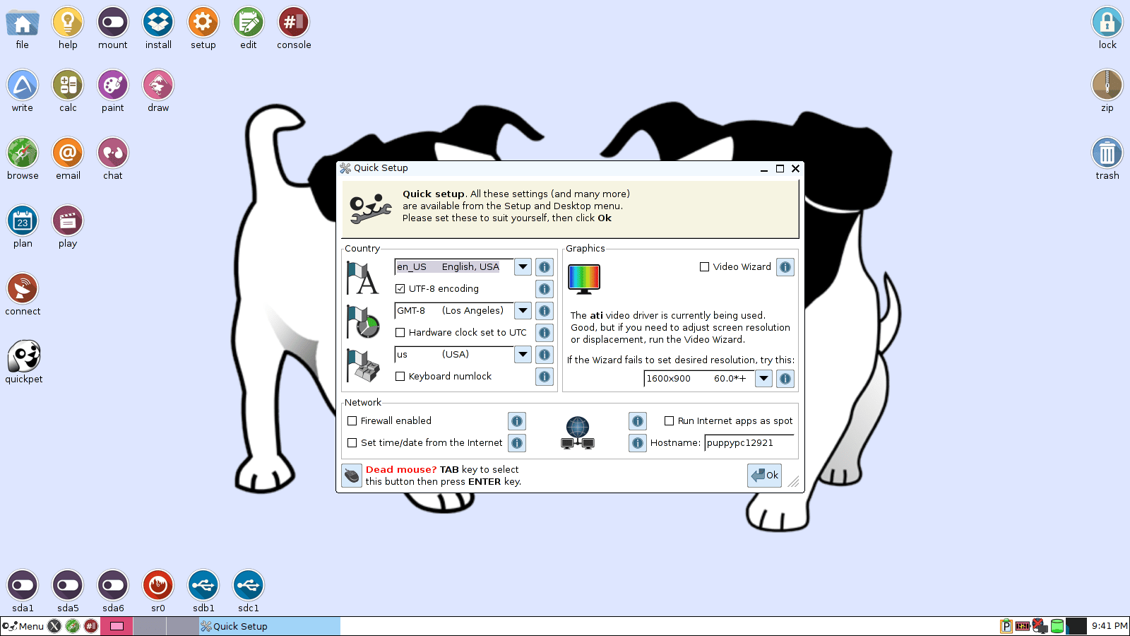 Скриншот рабочего стола Puppy Linux Tahr