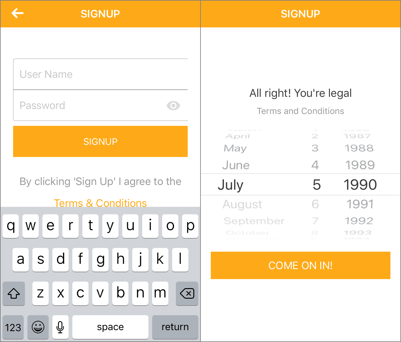 Снимки экрана, показывающие, как зарегистрироваться в airG из приложения для iPhone