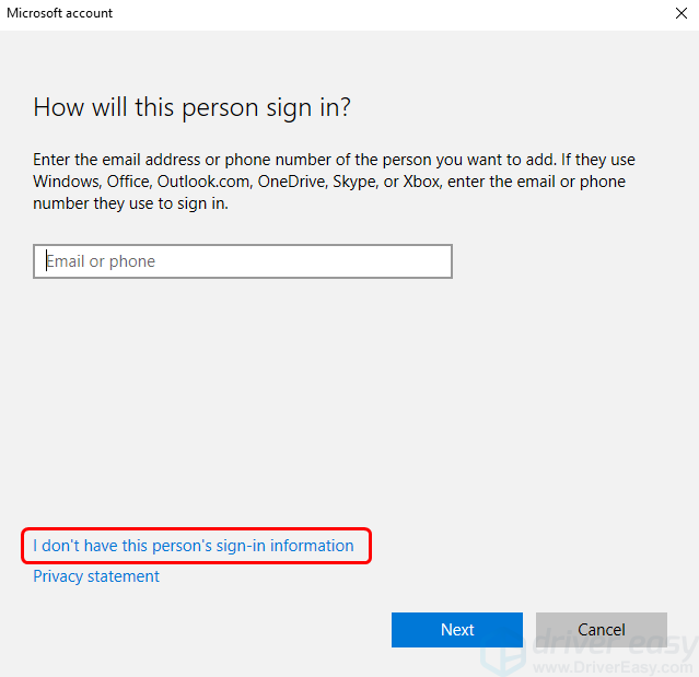 We can’t sign into your account in Windows 10 