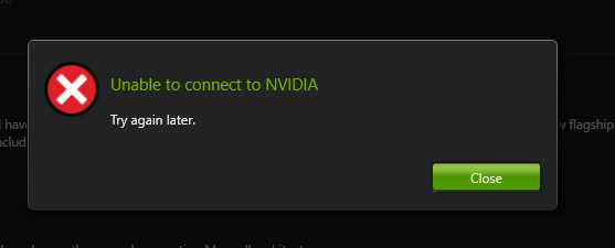 Unable to Connect to NVIDIA Error 