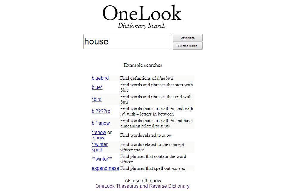 Домашняя страница OneLook
