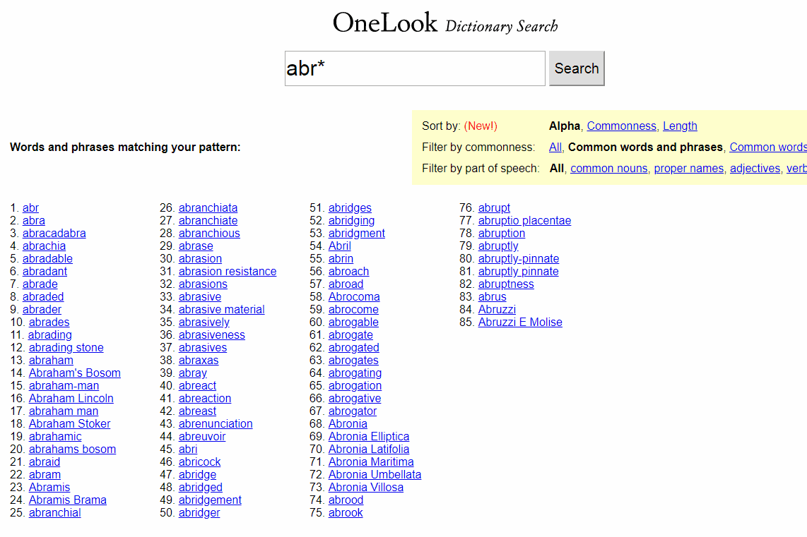 Поиск в словаре OneLook со звездочкой