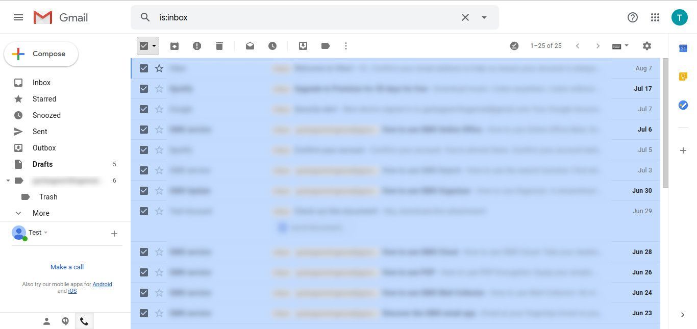 Gmail выбрать все