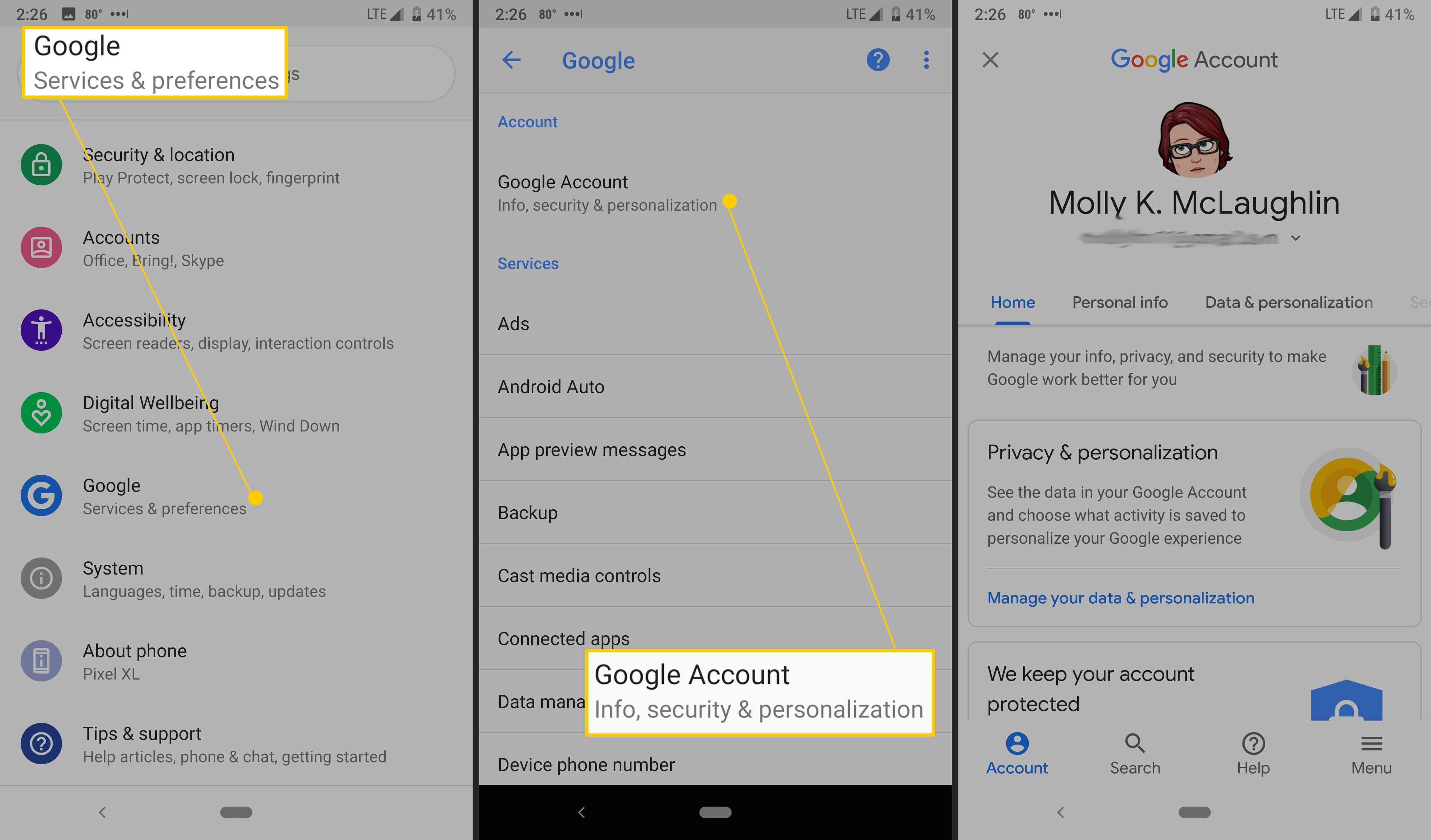 Android's Google account settings.
