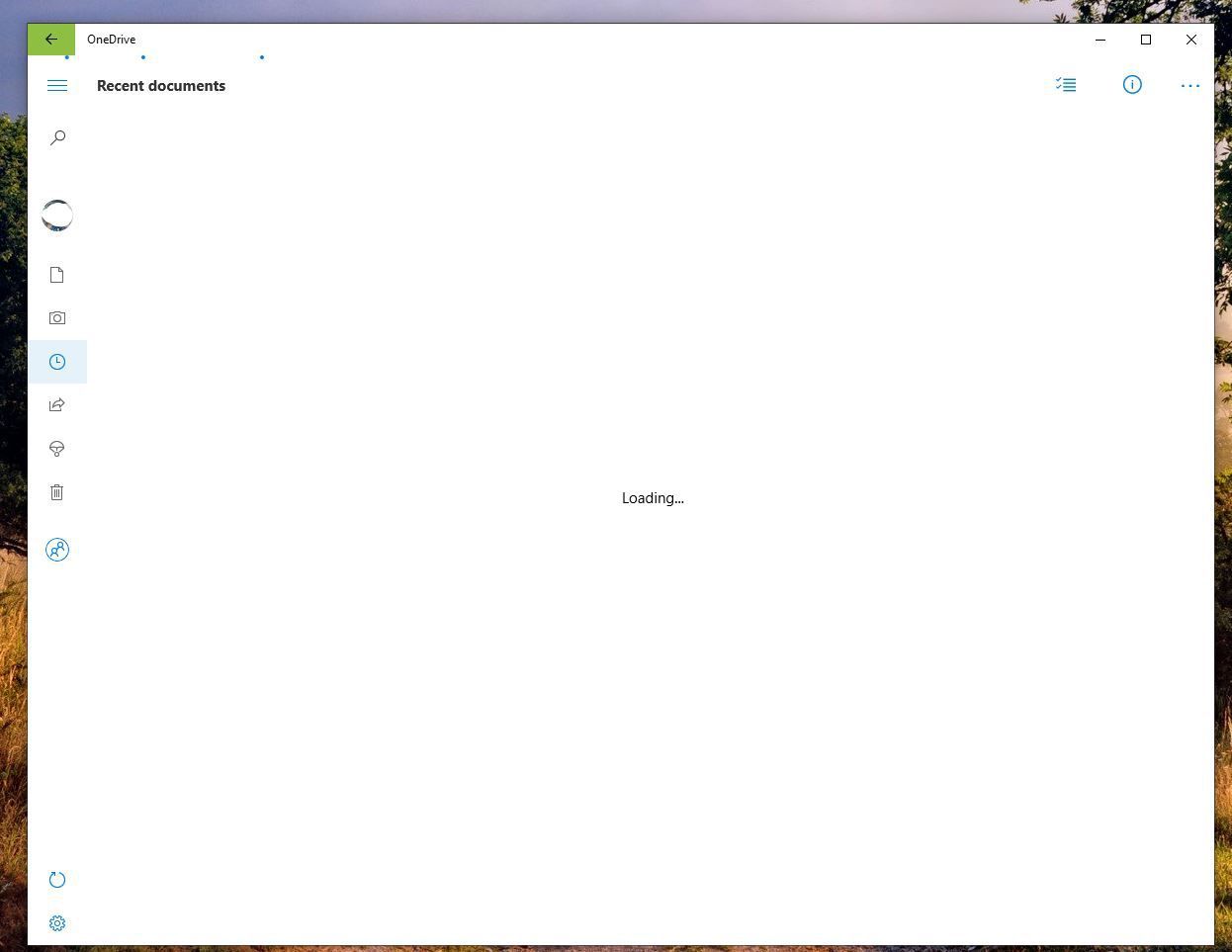Снимок экрана панели задач в OneDrive