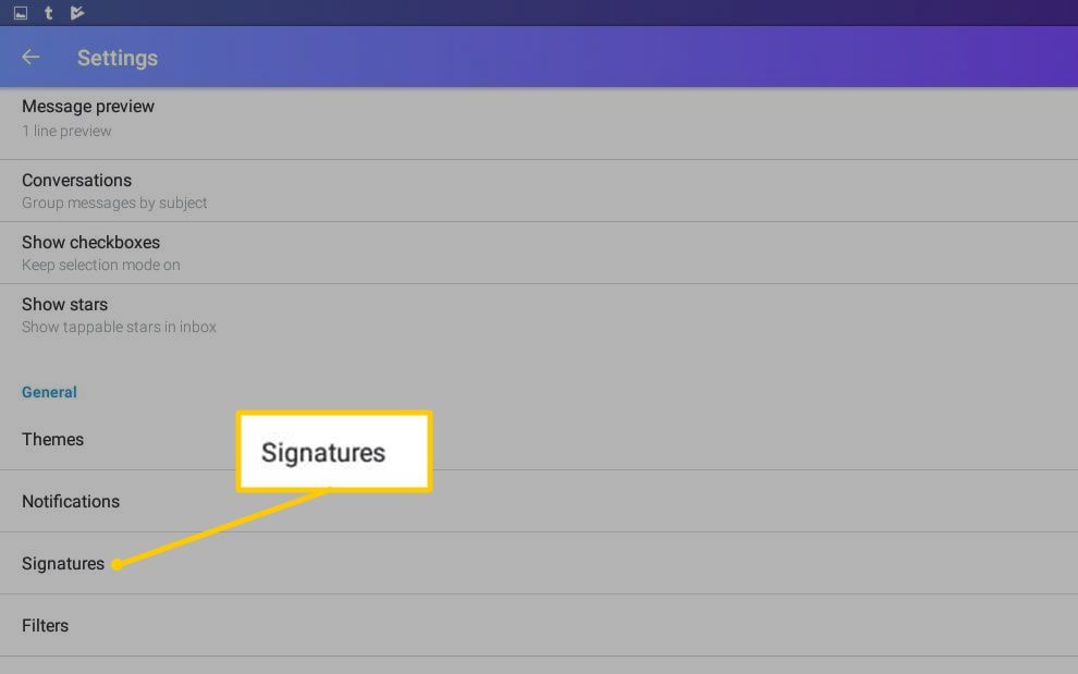 Подписи в настройках Yahoo Mail для Android
