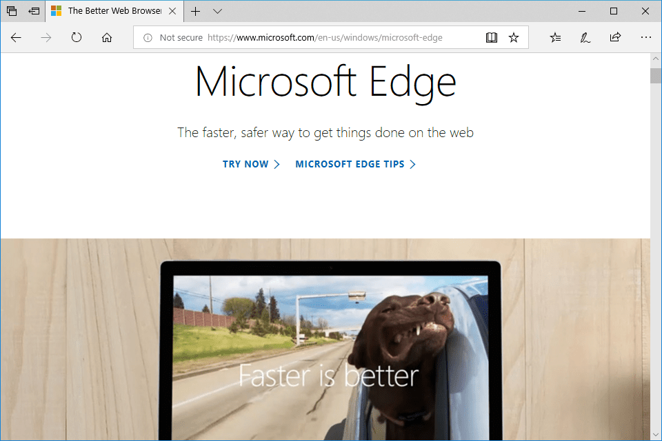 Снимок экрана Microsoft Edge в Windows 10