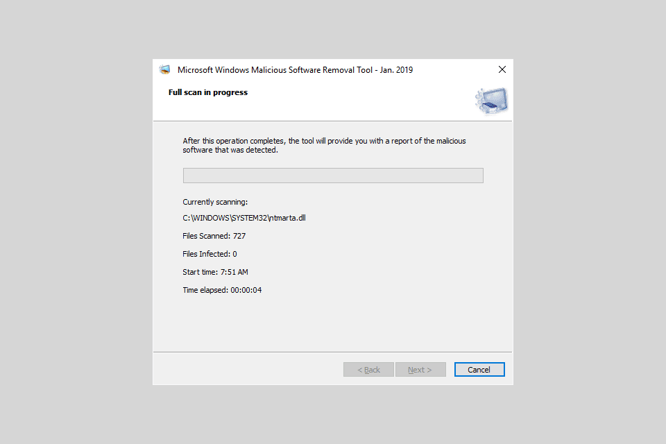 Снимок экрана средства удаления вредоносных программ для Microsoft Windows