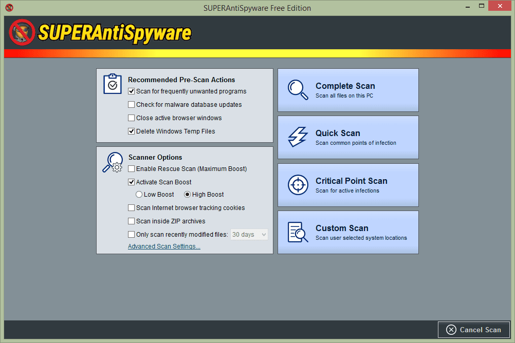 SUPERAntiSpyware скриншот