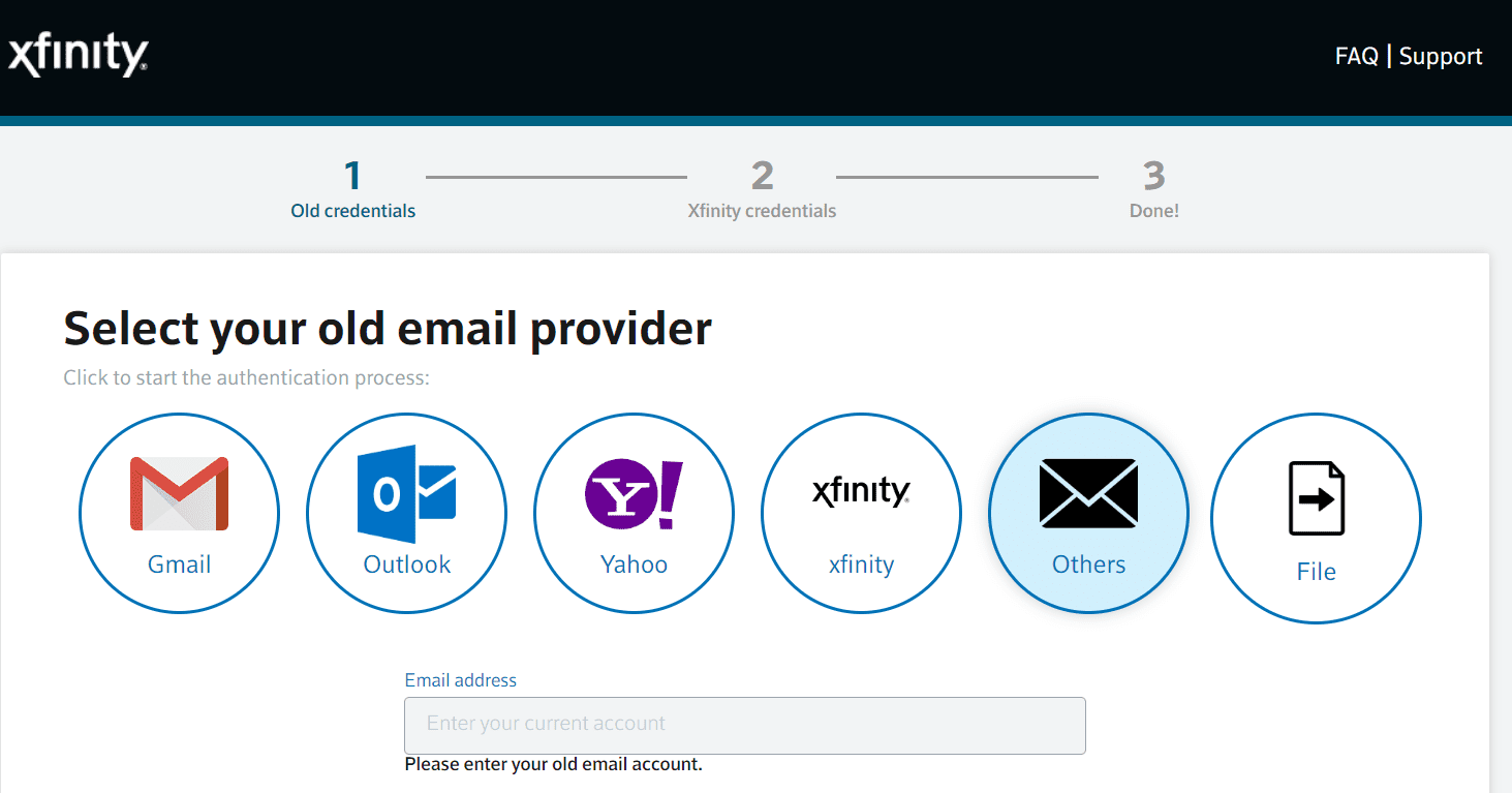 Снимок экрана: функция импорта контактов в электронной почте Xfinity
