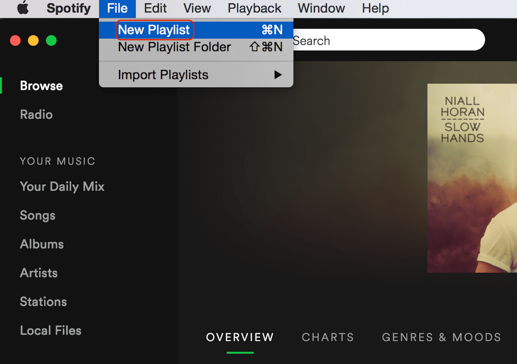 Снимок экрана Spotify для Mac