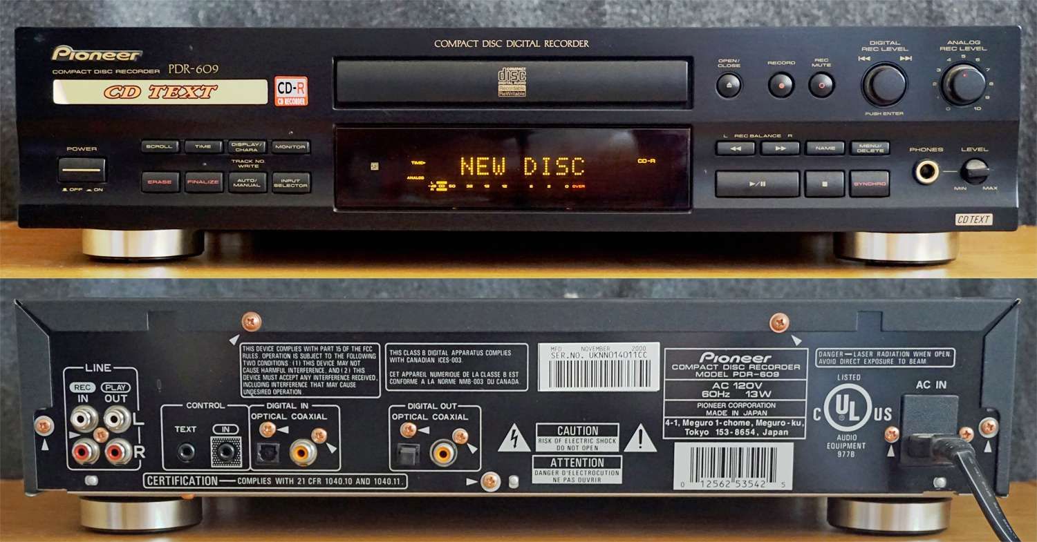 Устройство записи компакт-дисков Pioneer PDR-609 - вид спереди и сзади