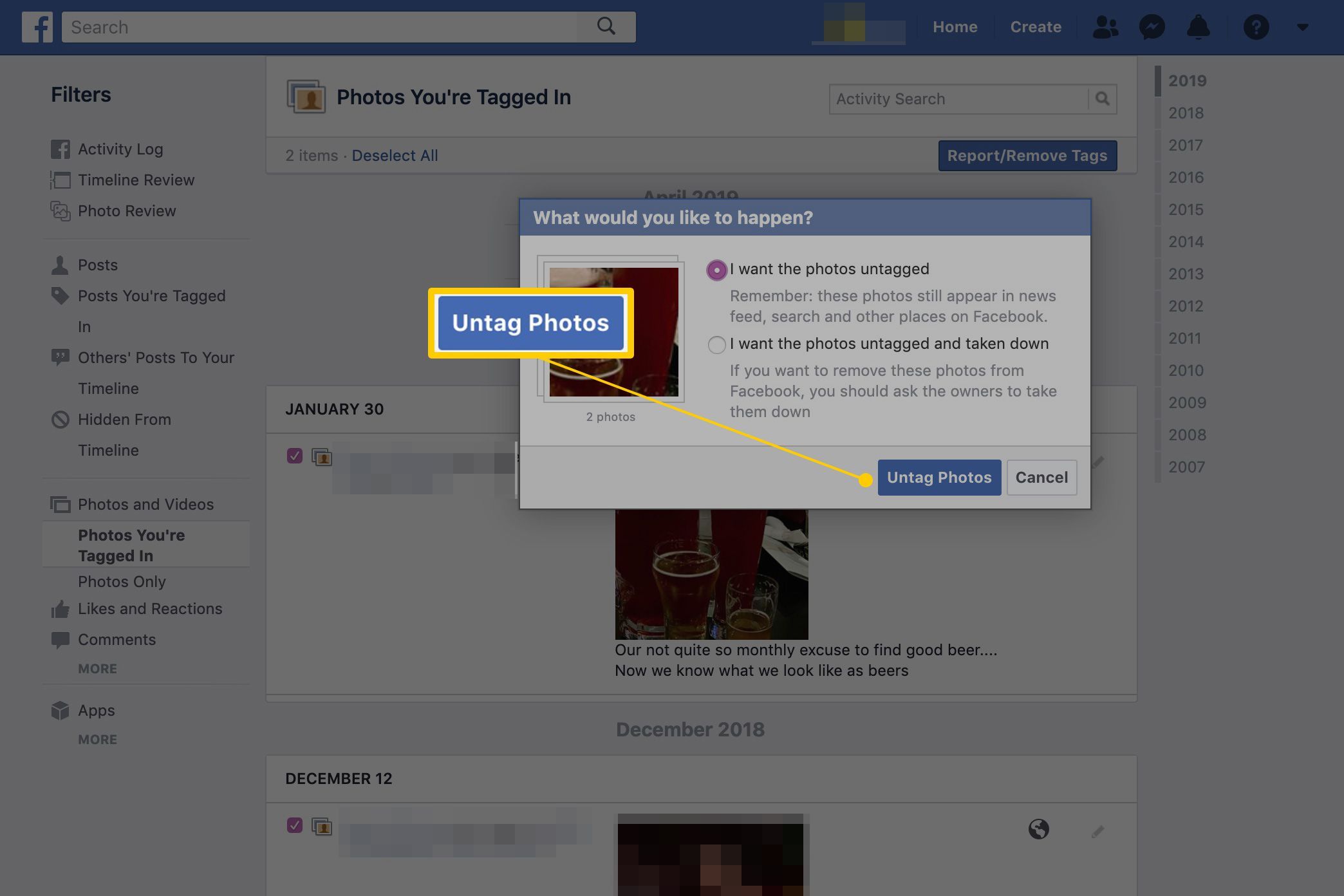 Кнопка «Разблокировать фотографии» на Facebook