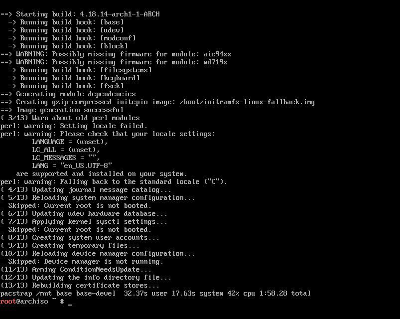 Базовая установка Arch Linux завершена.
