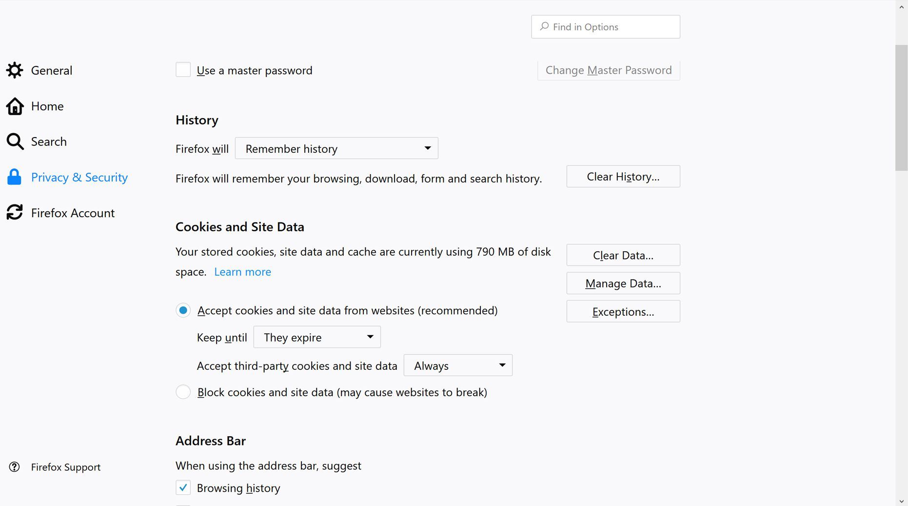 Снимок экрана приложения Mozilla Firefox в Windows 10, показывающий шаги по включению файлов cookie