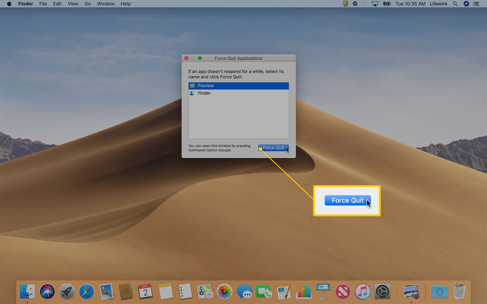 Кнопка принудительного выхода в macOS
