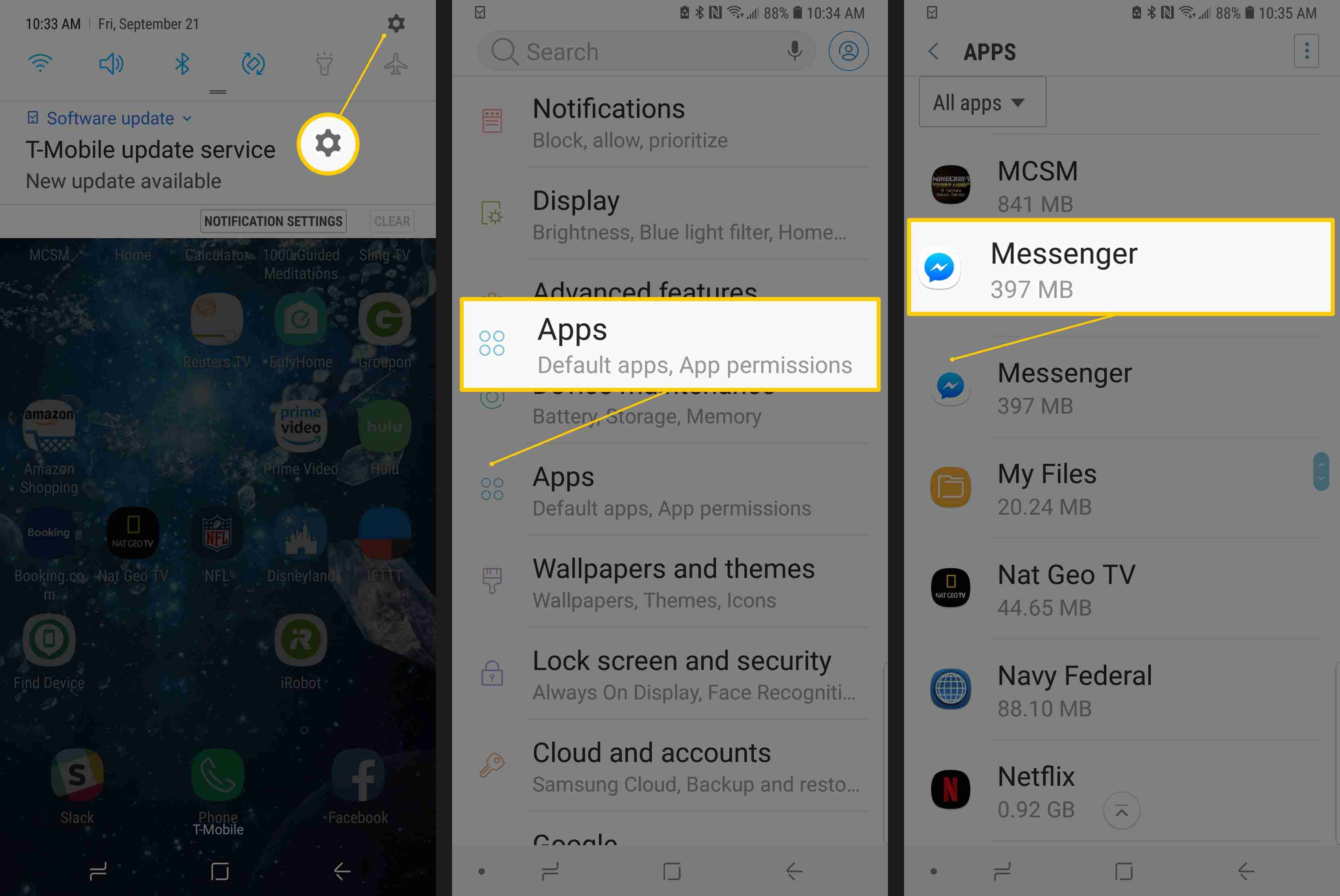 Скриншот настроек, приложений, кнопок мессенджера в Android