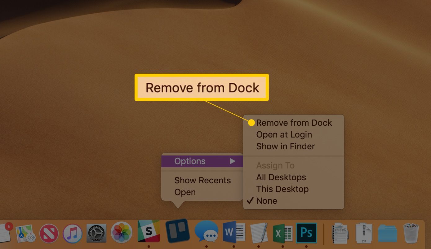 Удалить из опции Dock в MacOX Dock