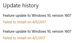 Feature Update to Windows 10 Version 1607 Failed to Install 